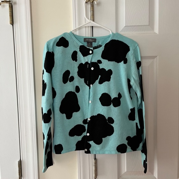 SML Design Cow Print Cardigan Sweater, size Medium - Picture 8 of 8